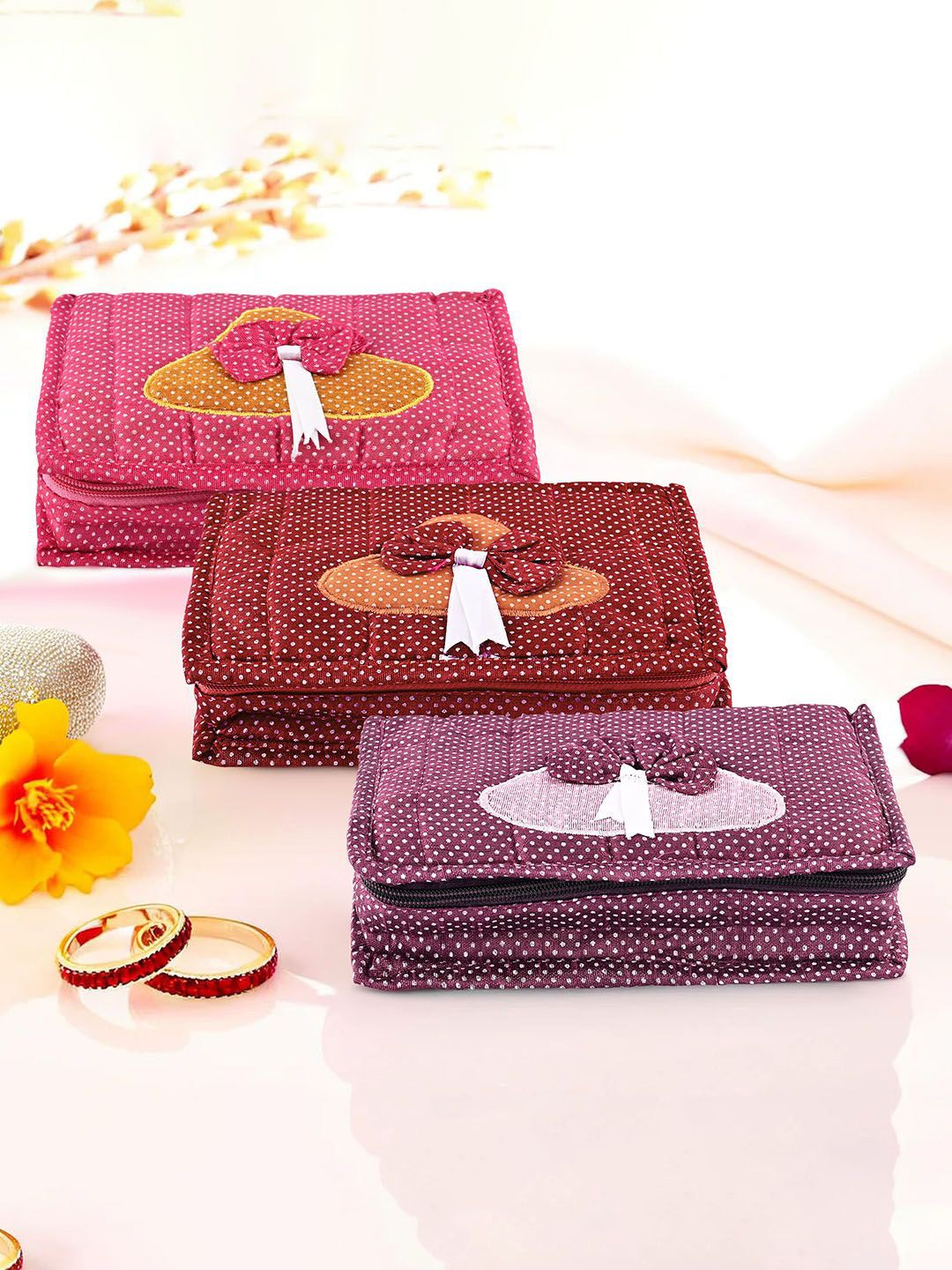 

Kuber Industries Maroon & Pink 3 Pieces Polka Dot Printed Jewellery Organiser