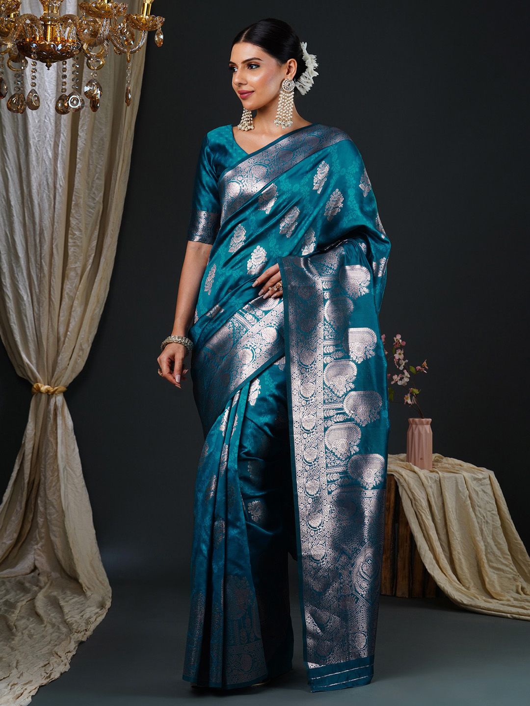

Anouk Ethnic Motifs Zari Silk Blend Banarasi Saree, Blue
