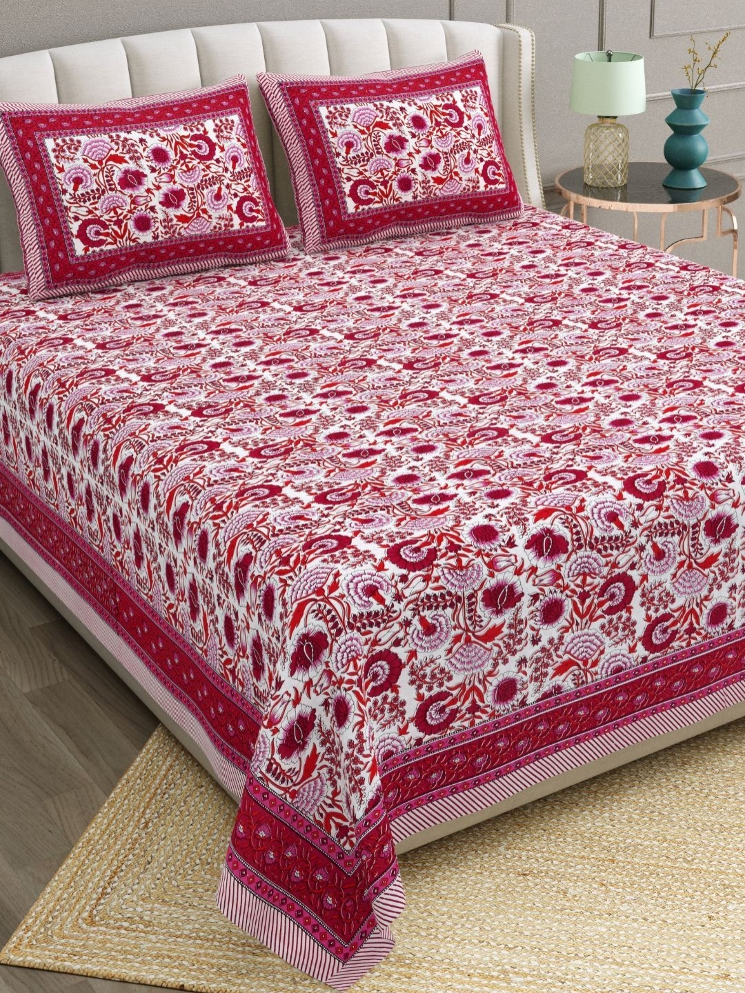 

The Craft Monk Maroon Floral Printed 240 TC Pure Cotton King Bedsheet With 2 Pillow Covers