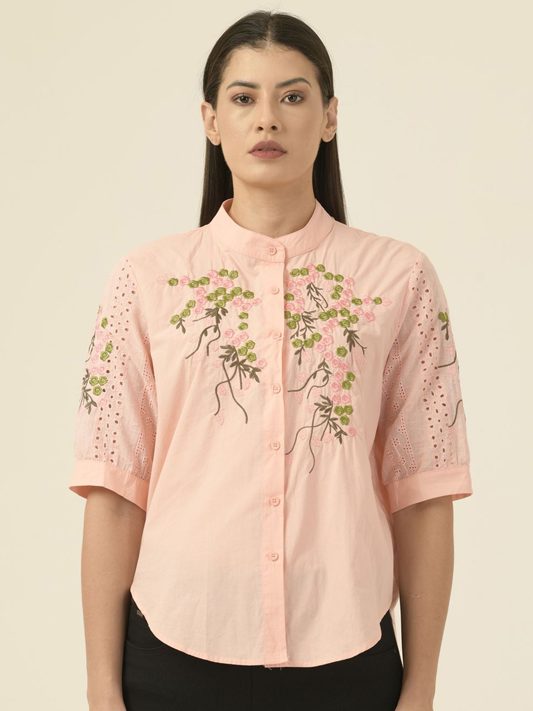 

Albion By CnM Women Floral Printed Mandarin Collar Top, Pink