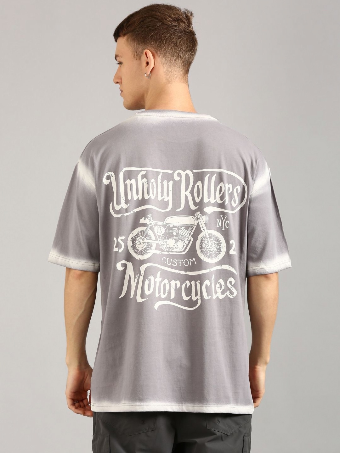 

Joven Men Typography Printed Round Neck Cotton Oversized T-shirt, Grey