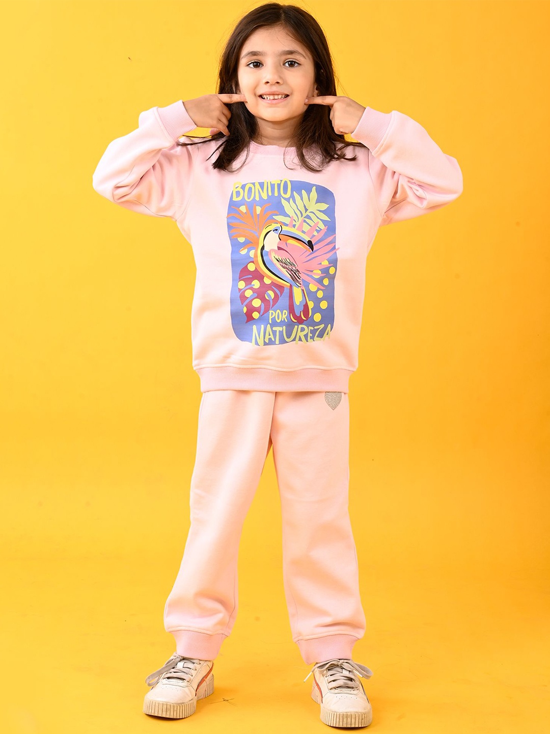 

Anthrilo Girls Printed Round Neck Sweatshirt And Joggers, Pink