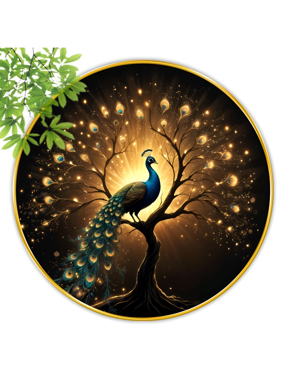 

Aura Gold-Toned & Green Peacock Round Shaped Wooden Wall Art