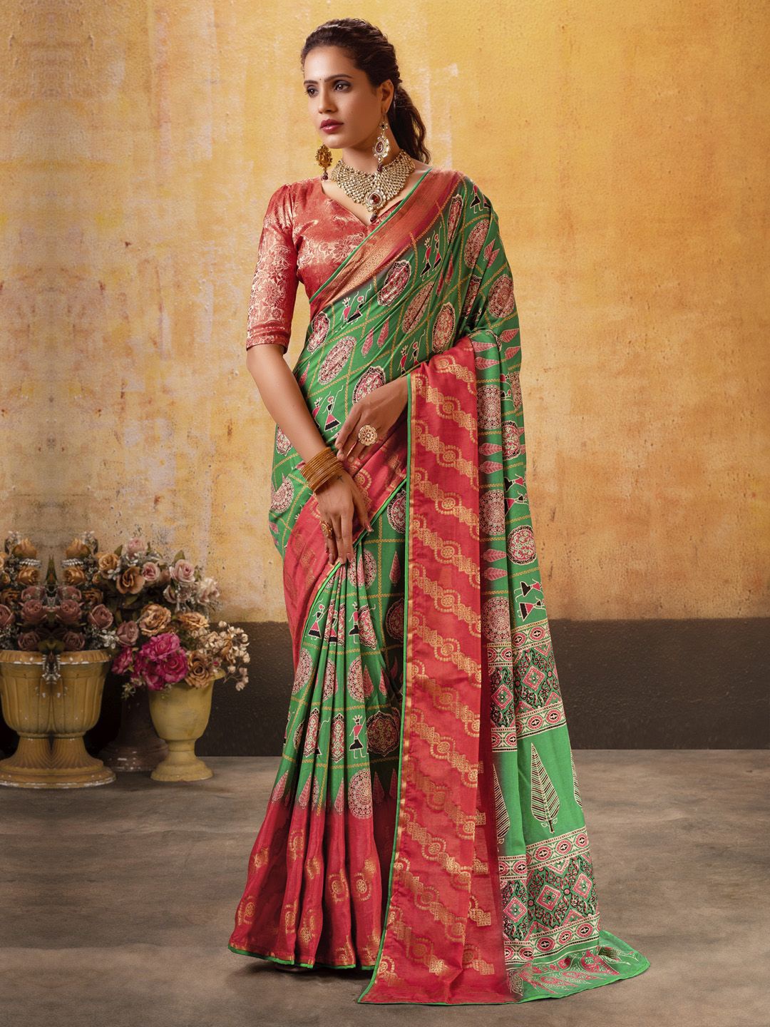 

Anouk Woven Design Zari Patola Saree, Green