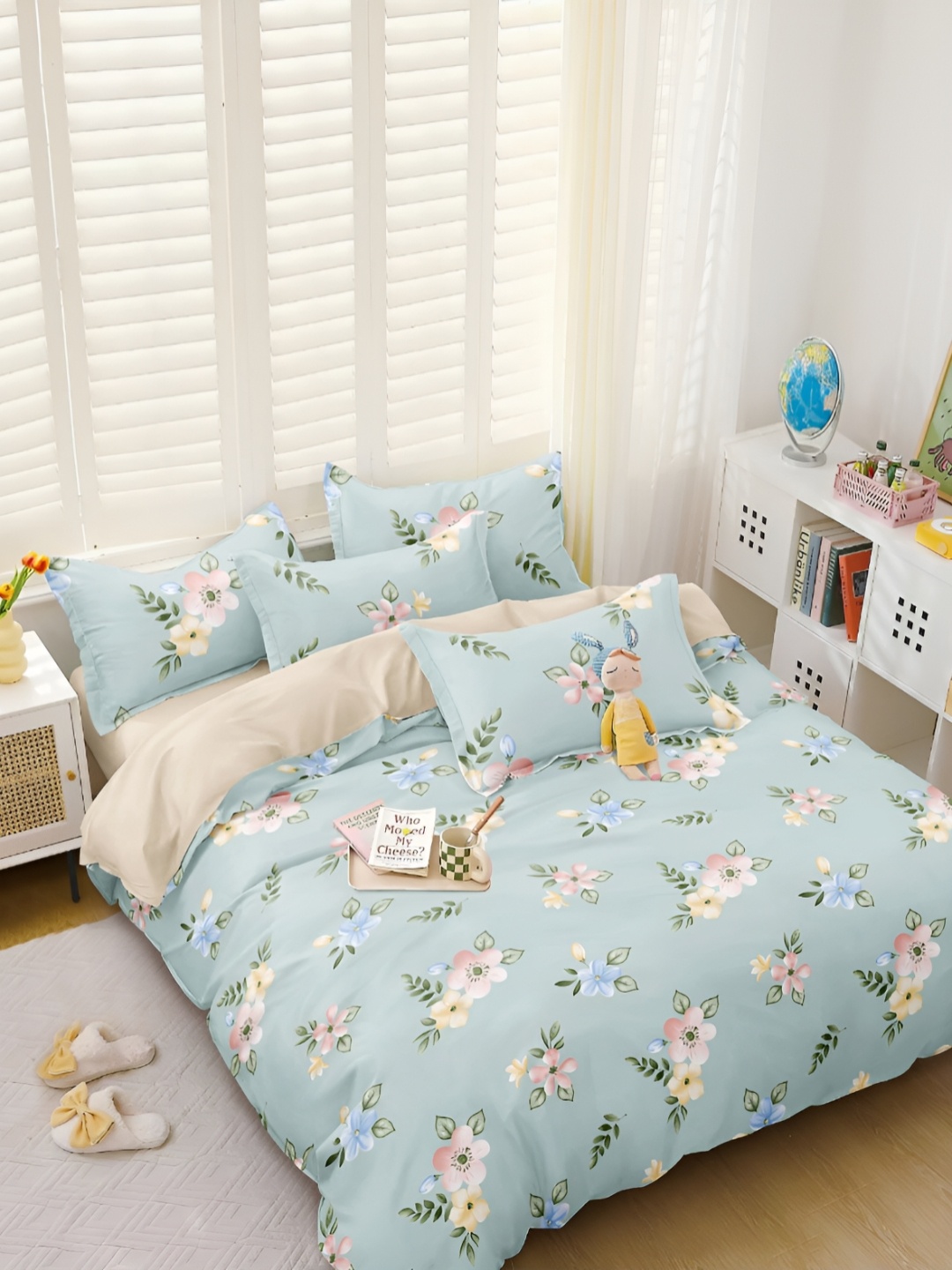 

MORADO Light Green & Pink Floral Printed Single Durable Duvet Cover