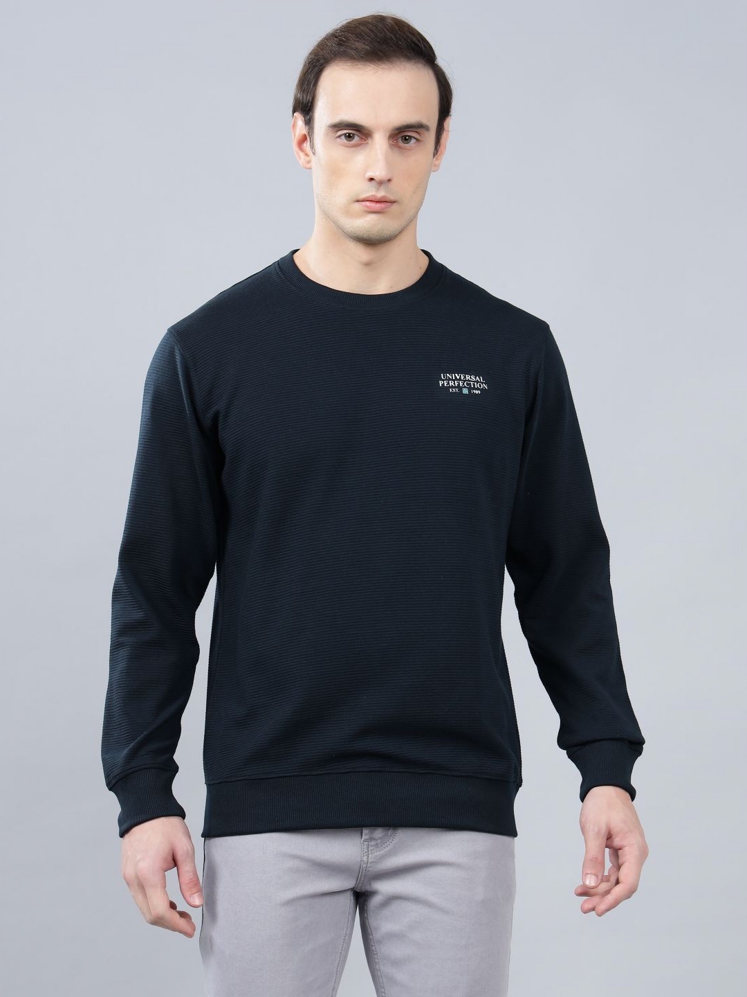 

Cantabil Men Round Neck Cotton T-shirt, Navy blue