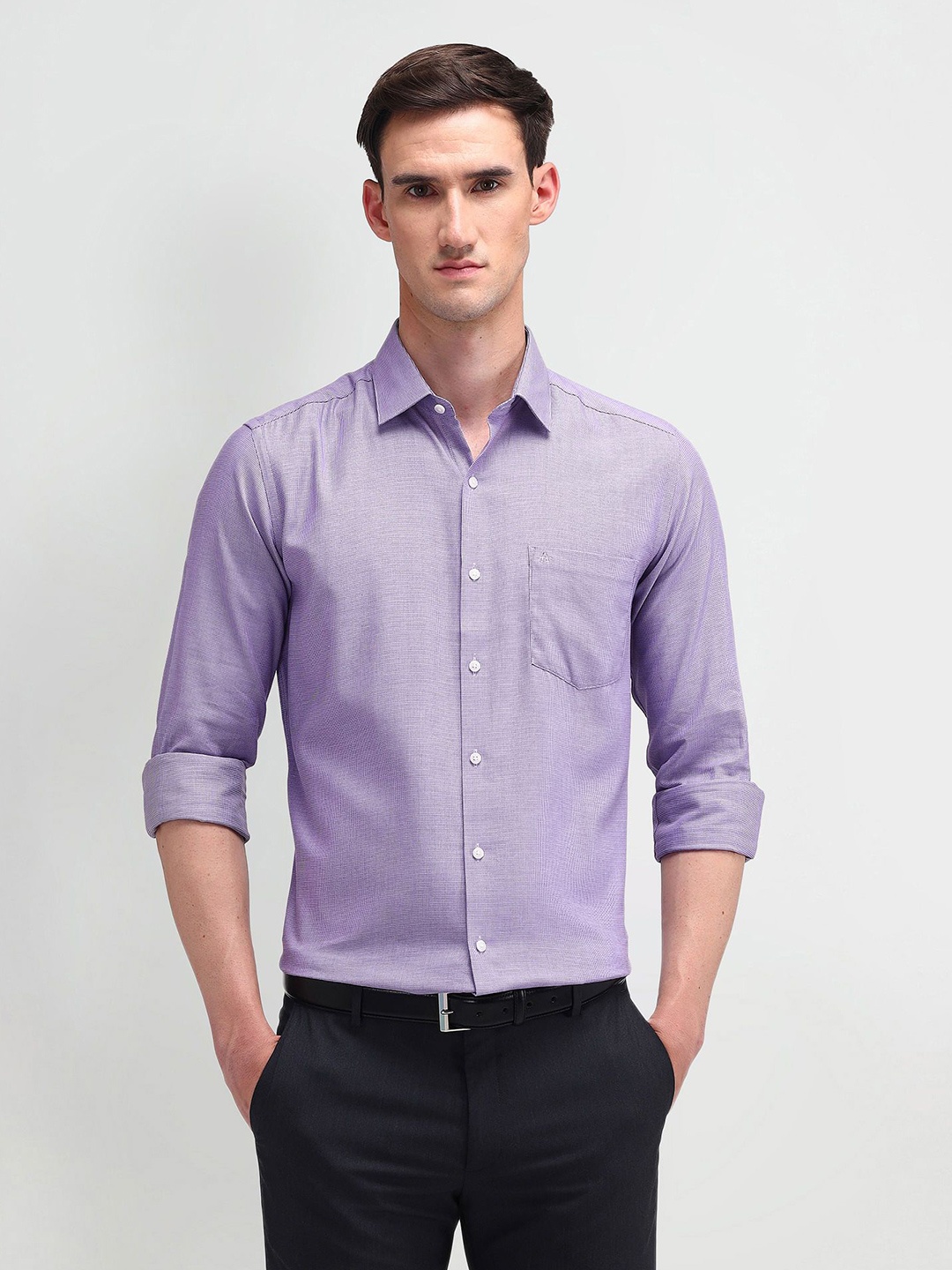 

Arrow Men Comfort Spread Collar Micro Ditsy Printed Cotton Slim Fit Formal Shirt, Purple