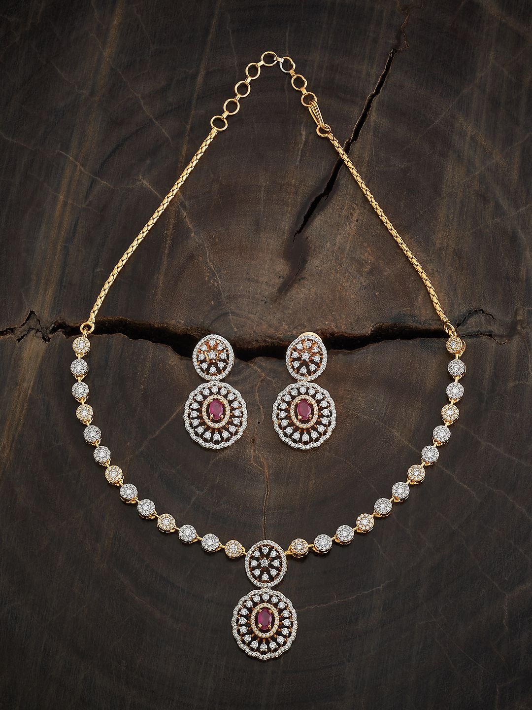 

Kushal's Fashion Jewellery Gold-Plated Cubic Zirconia & Ruby Studded Jewellery Set