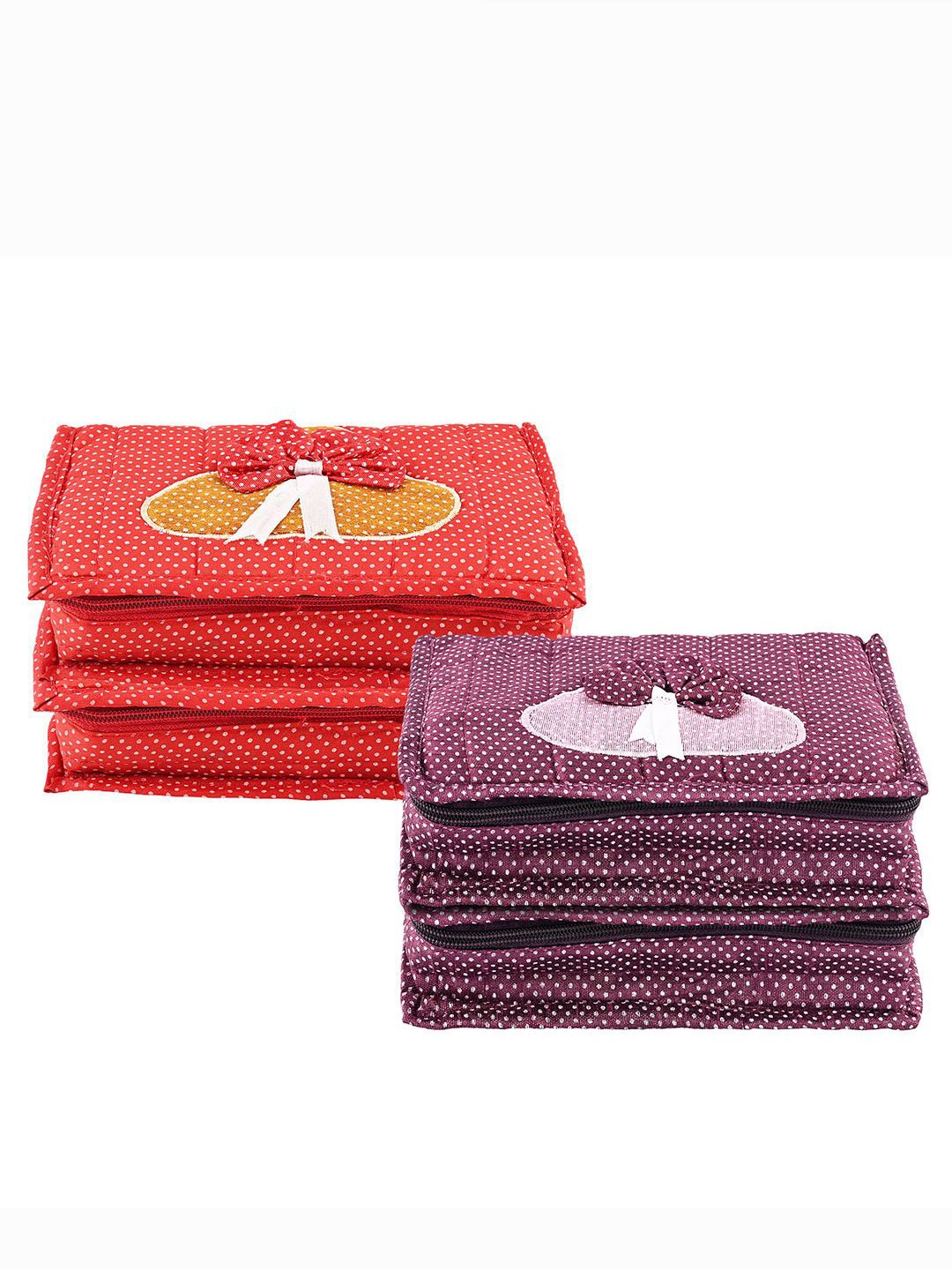 

Kuber Industries Purple & Red 4 Pieces Polka Dot Printed Jewellery Organiser