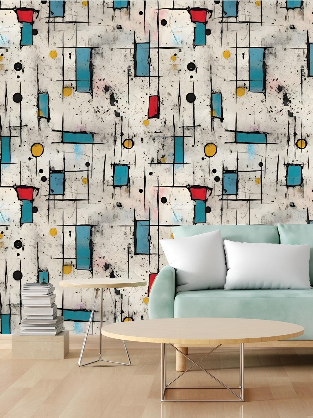 

CVANU Beige & Blue Abstract Printed Self-Adhesive Wall Sicker