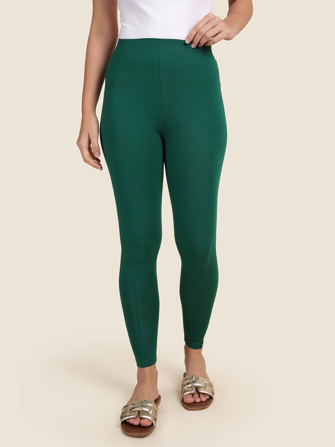 

TWIN BIRDS Women Solid Super Stretch Viscose Ankle Length Leggings, Green