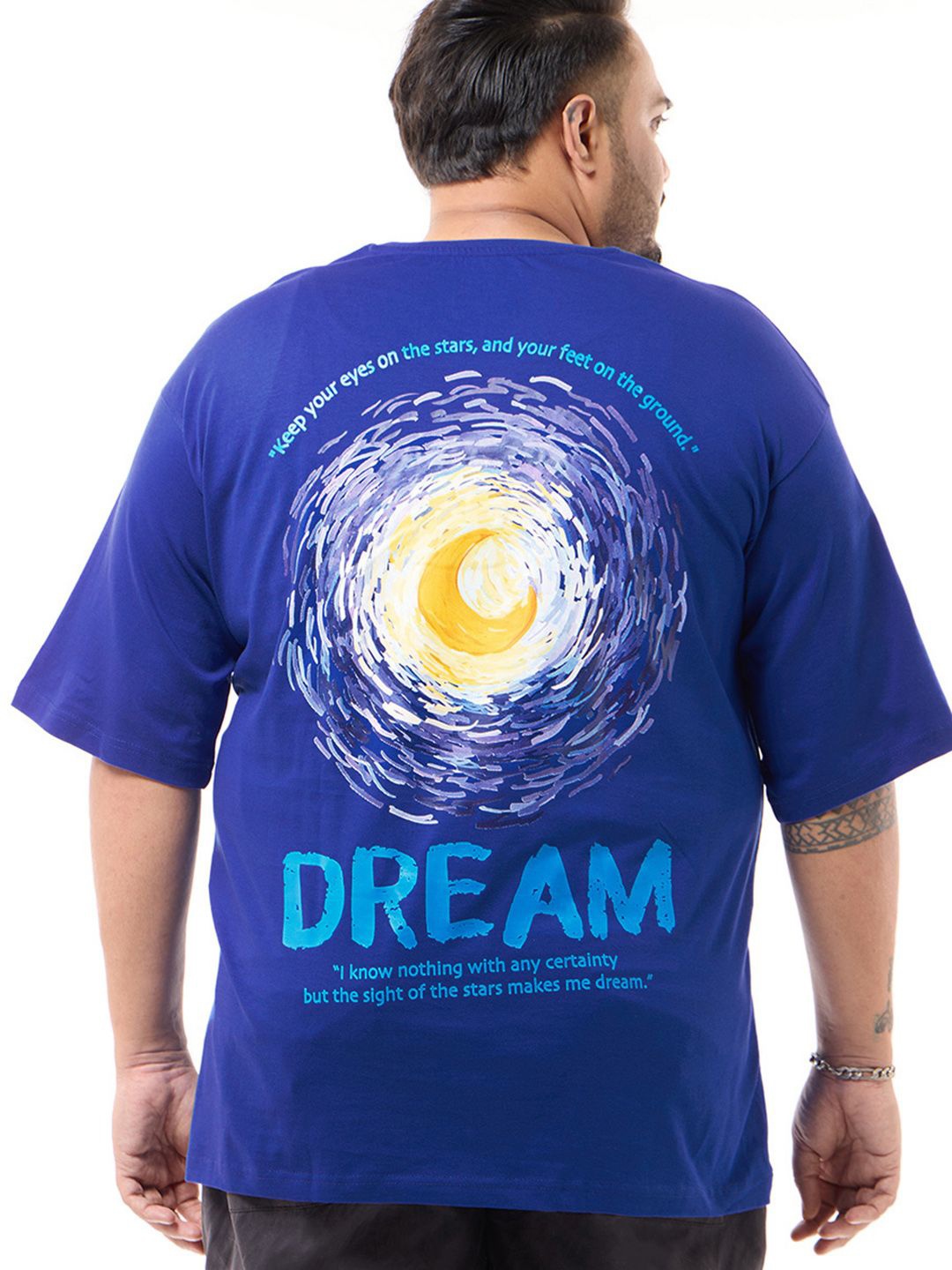 

Bewakoof Plus Men Graphic Printed Round Neck Pure Cotton Plus Size T-shirt, Blue