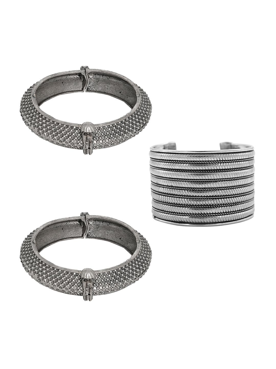 

TEEJH Satakshi Set Of 3 Oxidised Stacked Bangle Style Bracelets, Silver