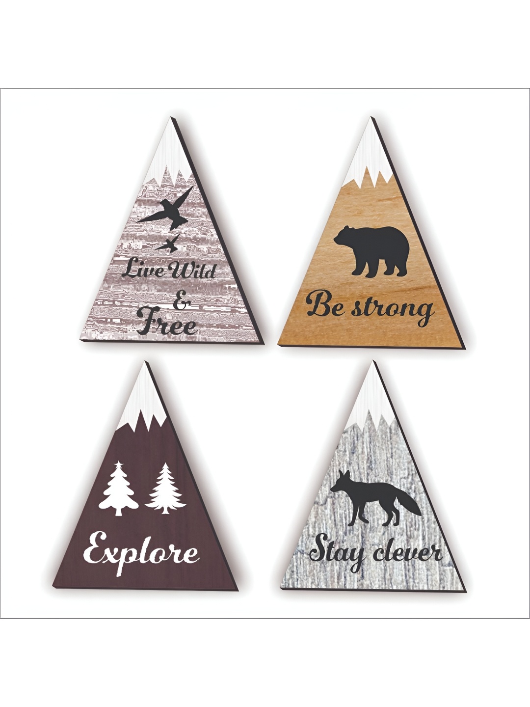 

CVANU Brown & White 4 Pieces Printed Wooden Wall Decor