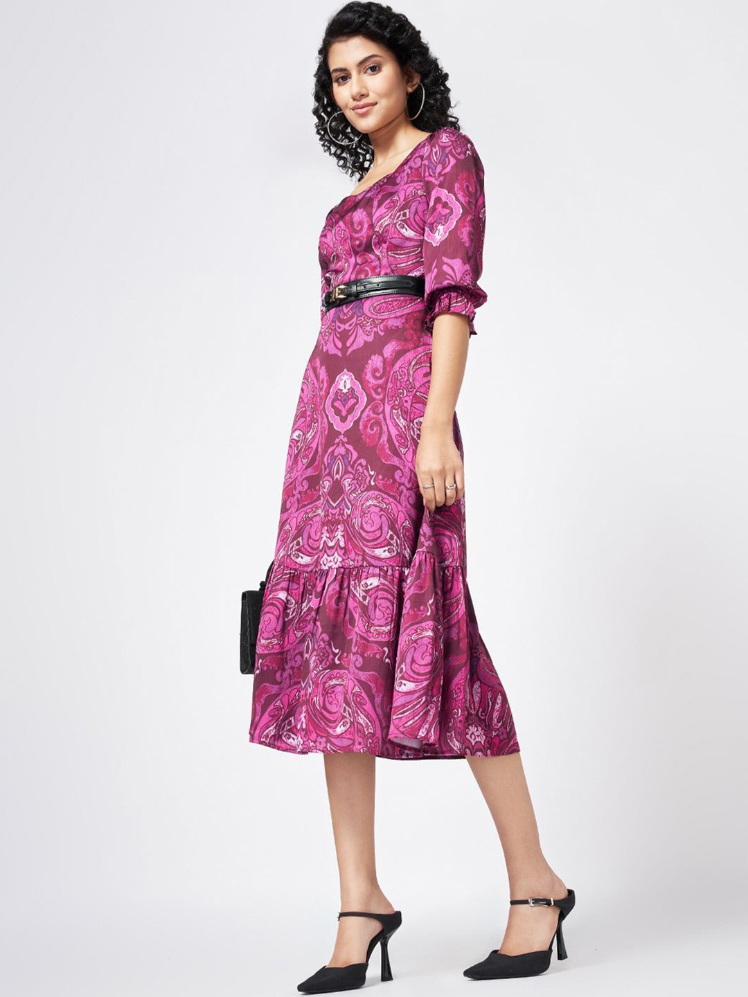 

Honey by Pantaloons Printed A-Line Midi Dress, Purple