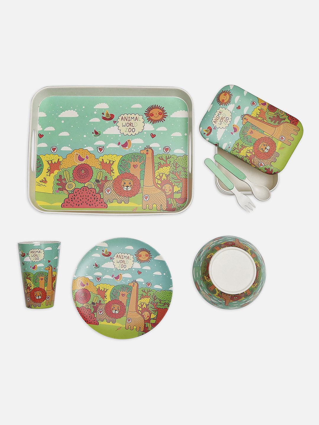 

Little Surprise Box LLP Green & Yellow 7 Pieces Printed Eco Friendly Dinner Set