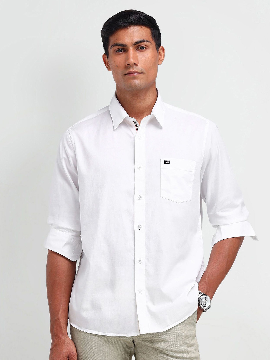 

Arrow Sport Men Classic Spread Collar Textured Cotton Casual Shirt, White