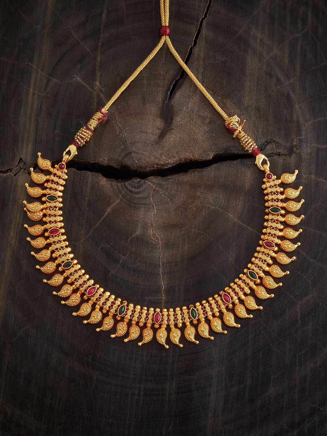 

Kushal's Fashion Jewellery 92.5 Pure Silver Gold-Plated Stone Studded Temple Necklace