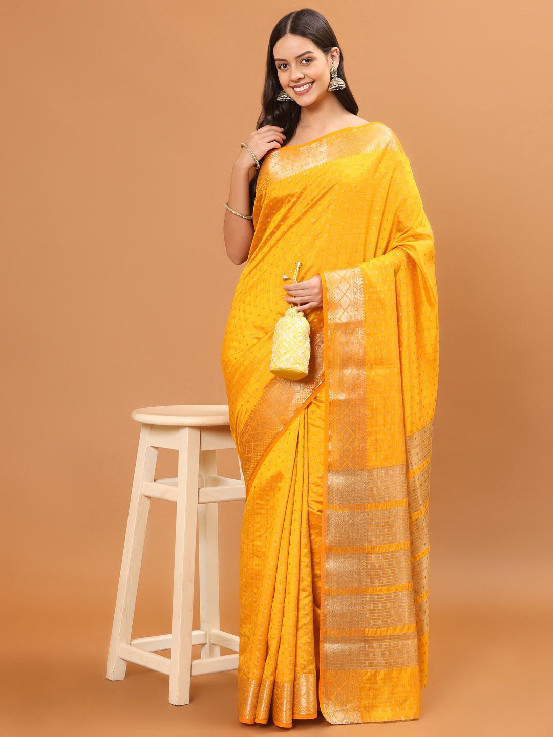 

Meena Bazaar Woven Design Zari Art Silk Saree, Yellow