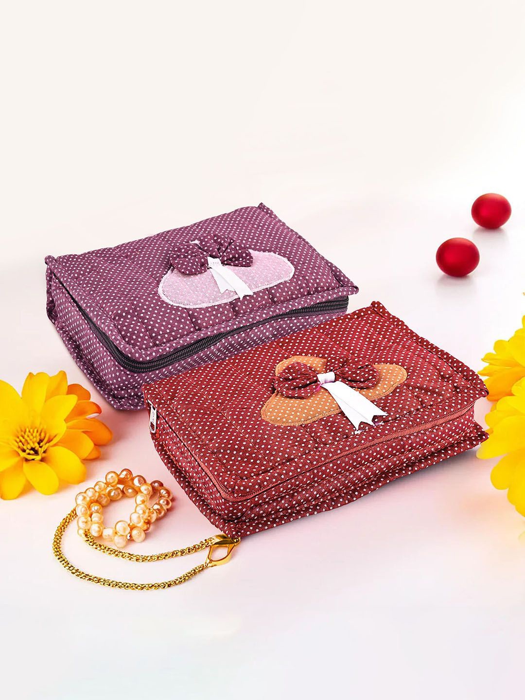 

Kuber Industries Maroon & Purple 2 Pieces Printed Wardrobe Jewellery Organisers