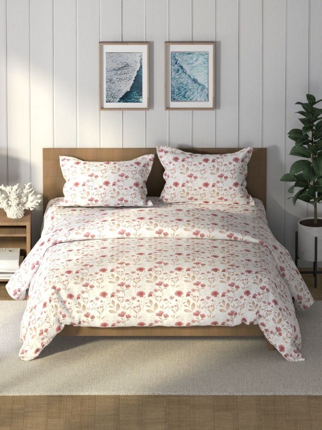 

Nautica Red & White Floral Printed Pure Cotton AC Room Double Queen Regular Bedding Set