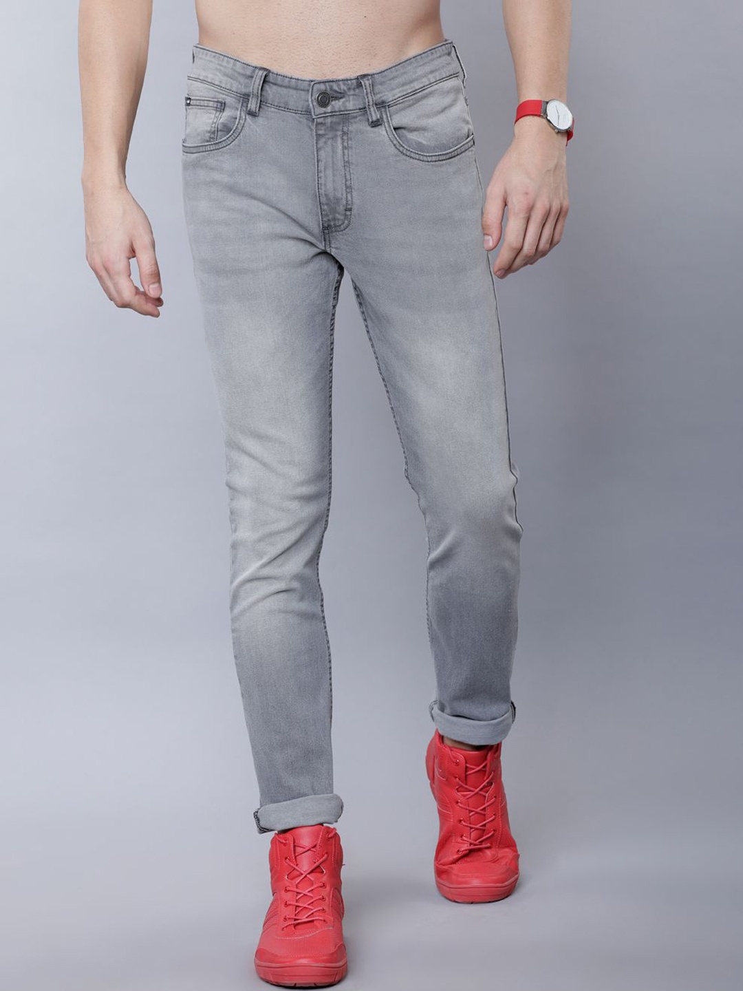 

HIGHLANDER Men Slim Fit Light Fade Stretchable Jeans, Grey