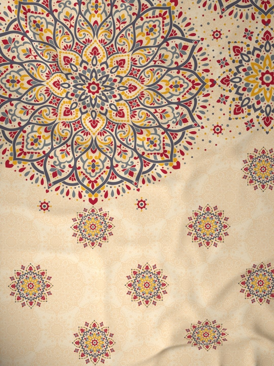 

Raymond Home Shubham Beige Ethnic Motifs 120 TC Cotton King Bedsheet & 2 Pillow Covers