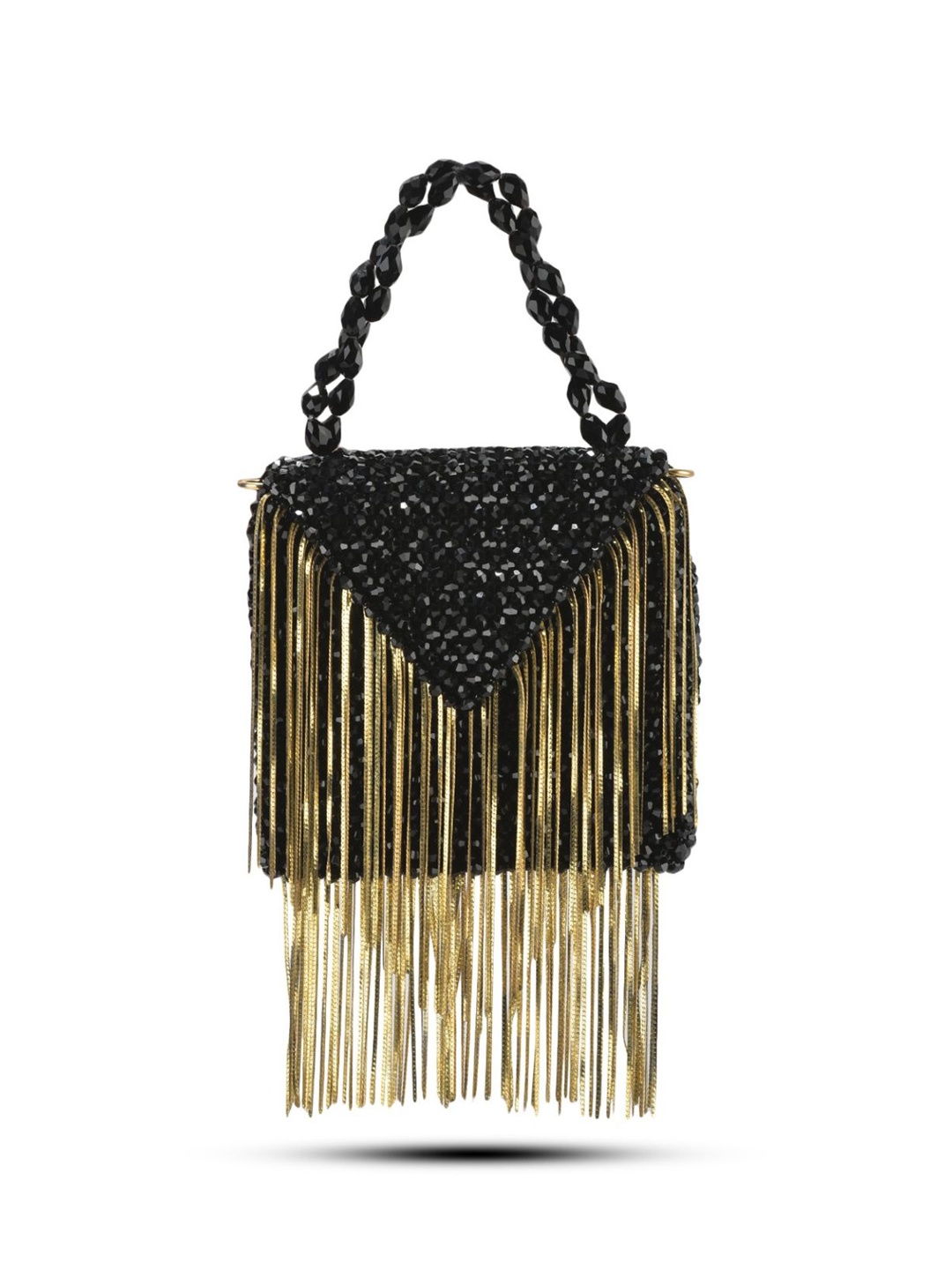 

Forever Noor Beaded & Fringed Miniature Satchel Bag, Black