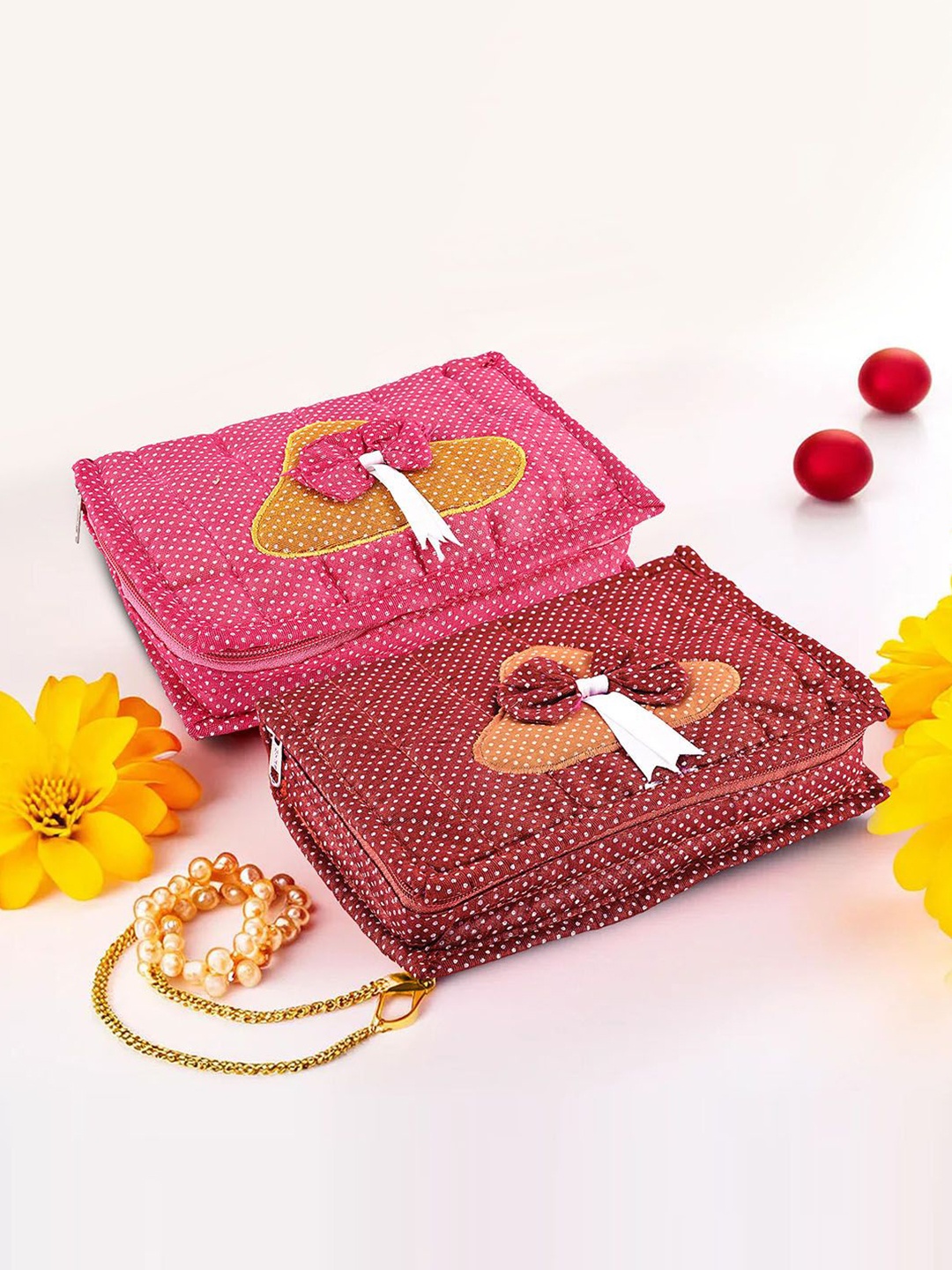 

Kuber Industries Maroon & Pink 2 Pieces Printed Jewellery Organisers