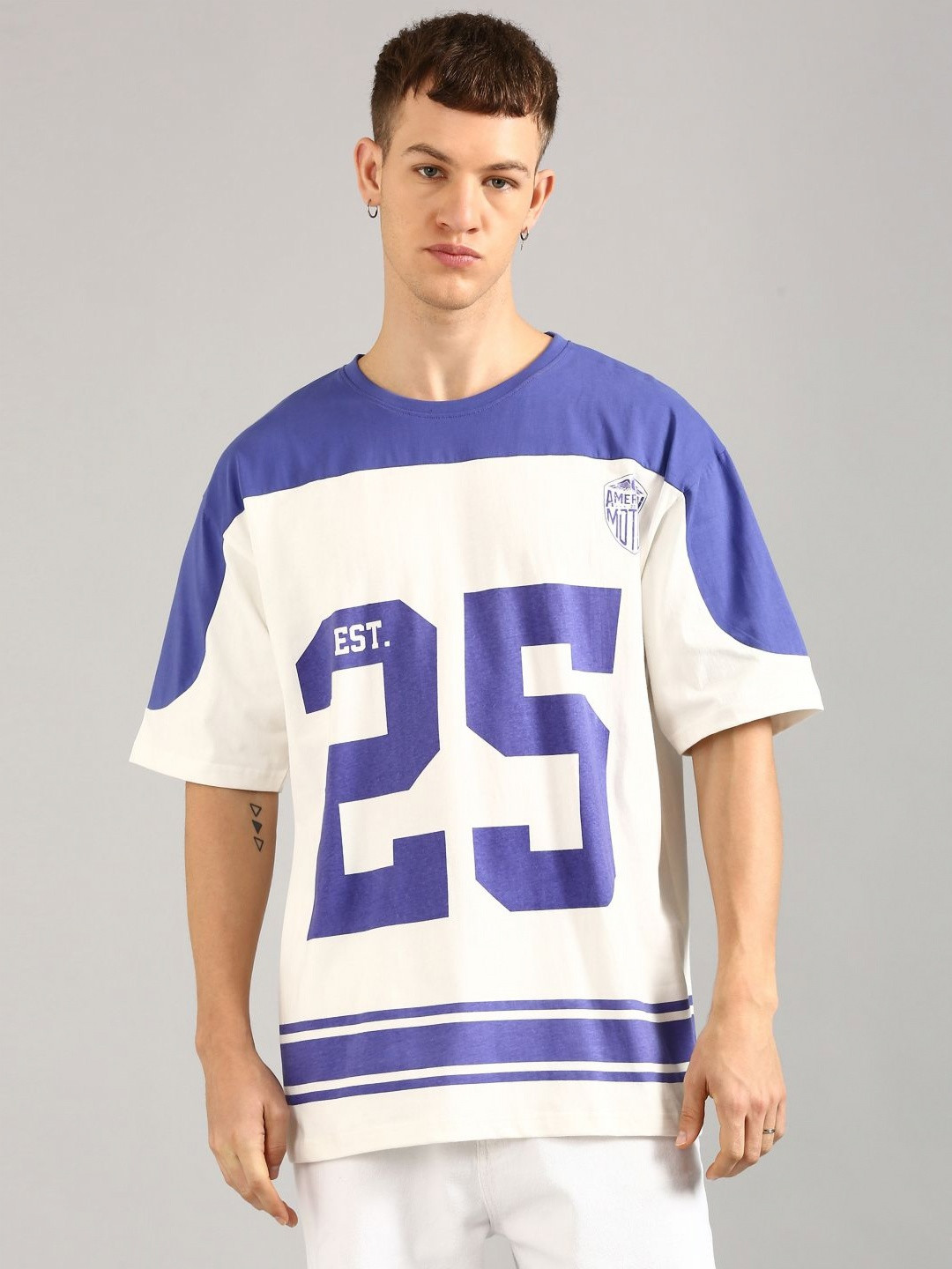 

Joven Men Varsity Printed Round Neck Cotton Oversized T-shirt, Violet