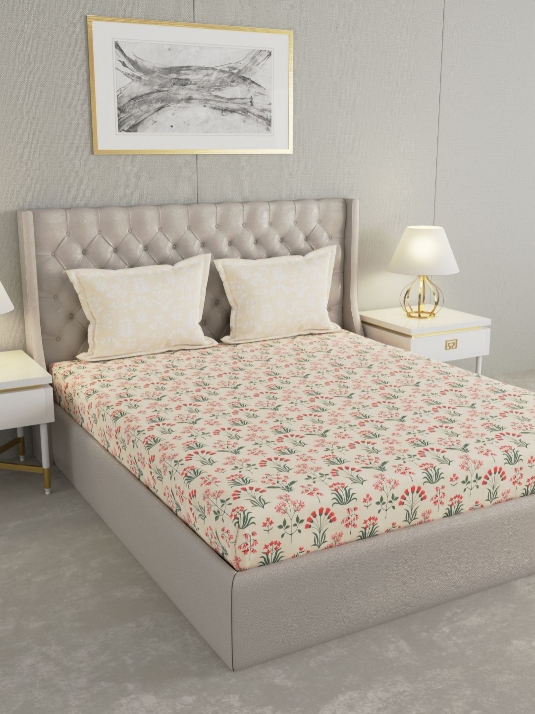 

Raymond Home Shubham Red & Beige Printed Cotton 120 TC King Bedsheet with 2 Pillow Covers