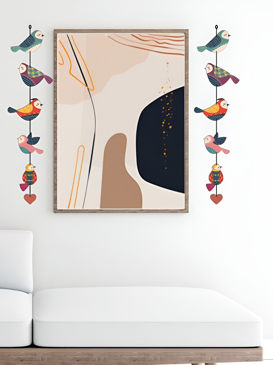 

CVANU Blue & Maroon 2 Pieces Boho Birds Printed Wooden Wall Hangings