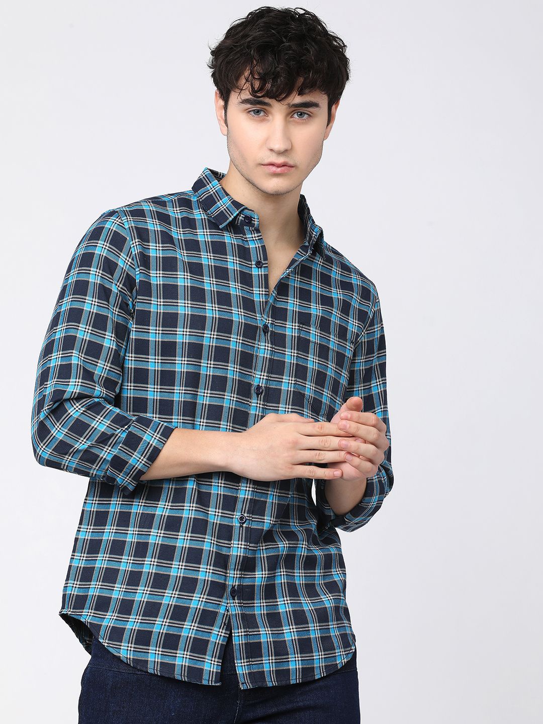 

KETCH Mens Checked Casual Slim Fit Shirt, Blue