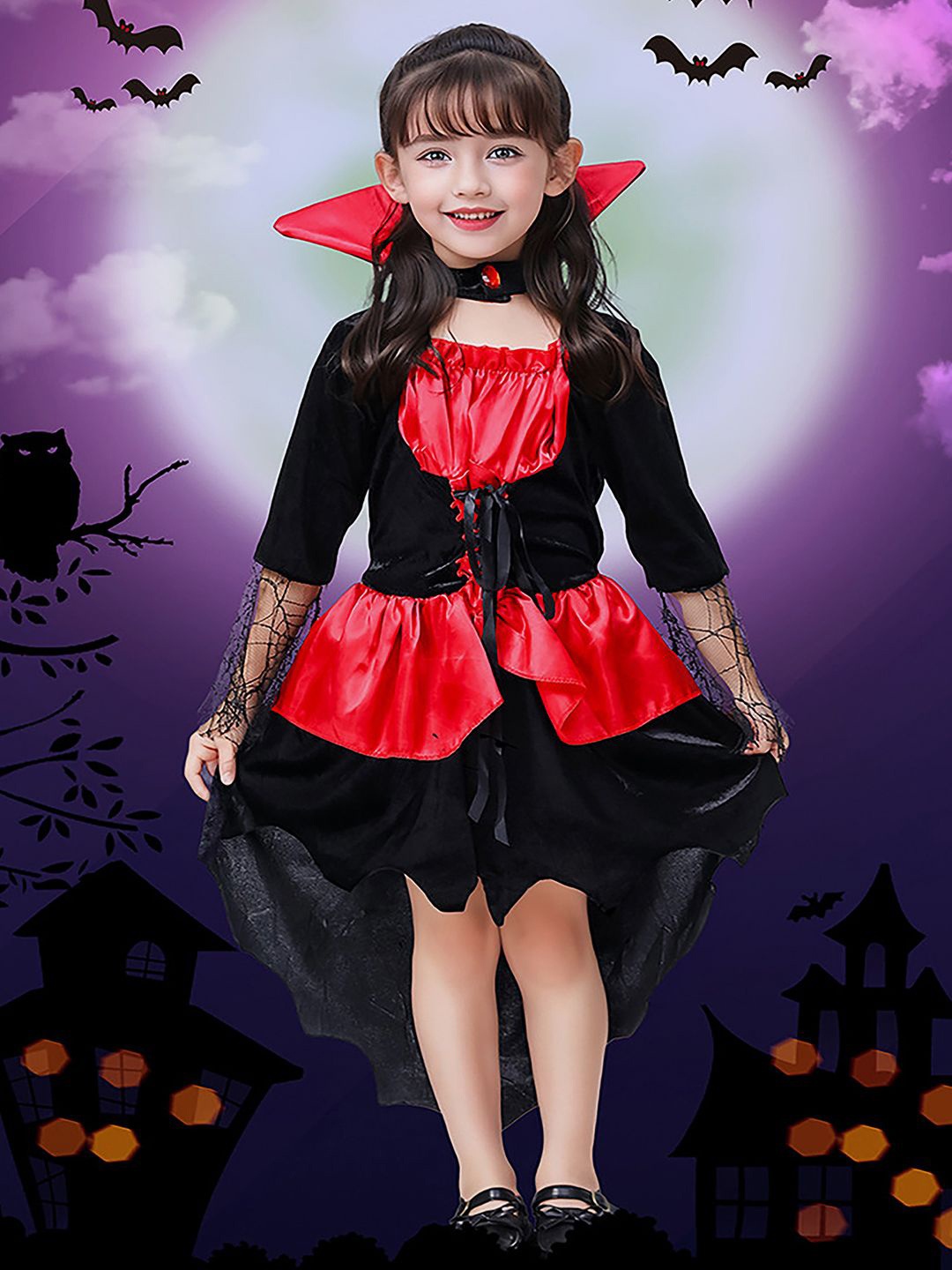 

Little Surprise Box LLP Girls Wampire Witch Theme Halloween Costume Dress, Black