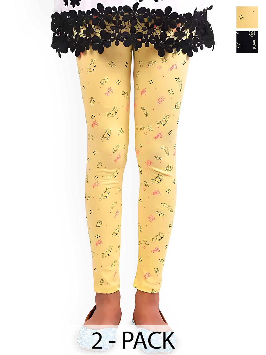 

BAESD Girls Pack Of 2 Printed Ankle-Length Leggings, Yellow
