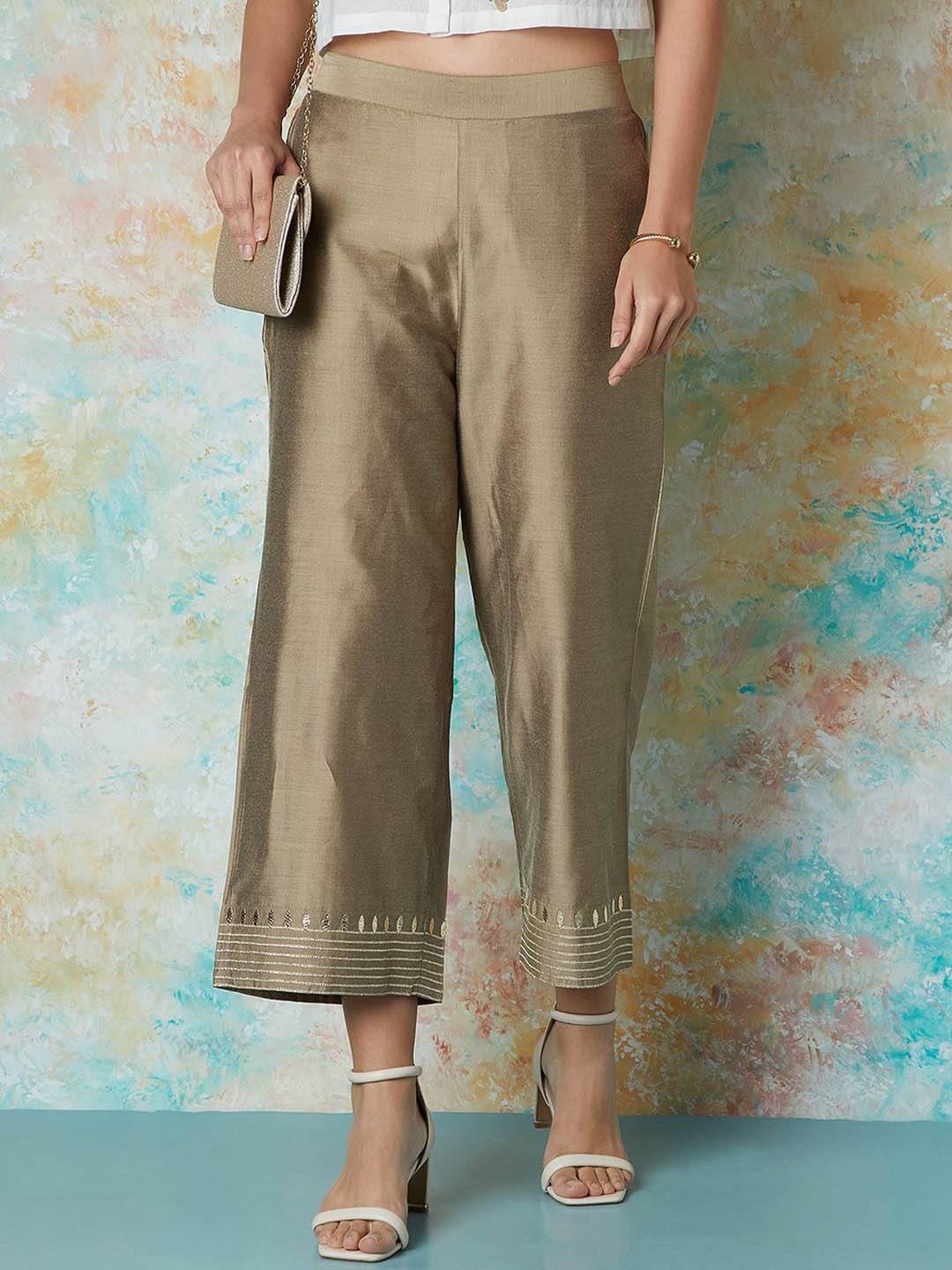

Melange by Lifestyle Women Mid-Rise Parallel Trousers, Beige