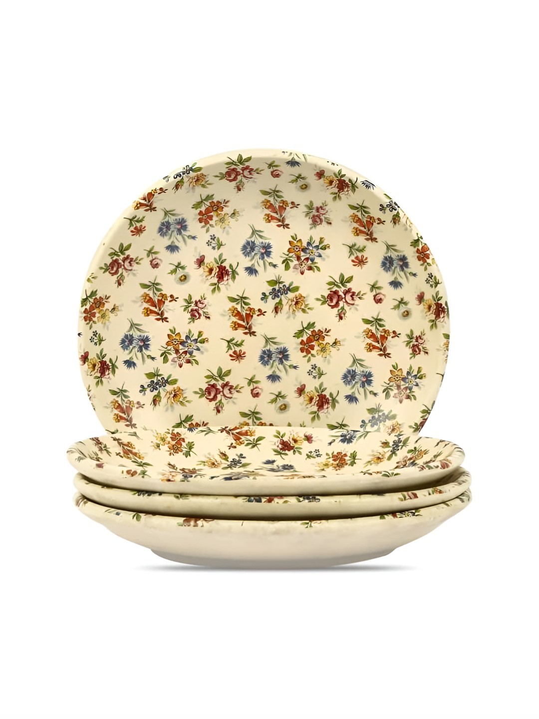 

AMALAFIEE CERAMICS Green & Beige 4 Pieces Floral Printed Microwave Safe Ceramic Plates