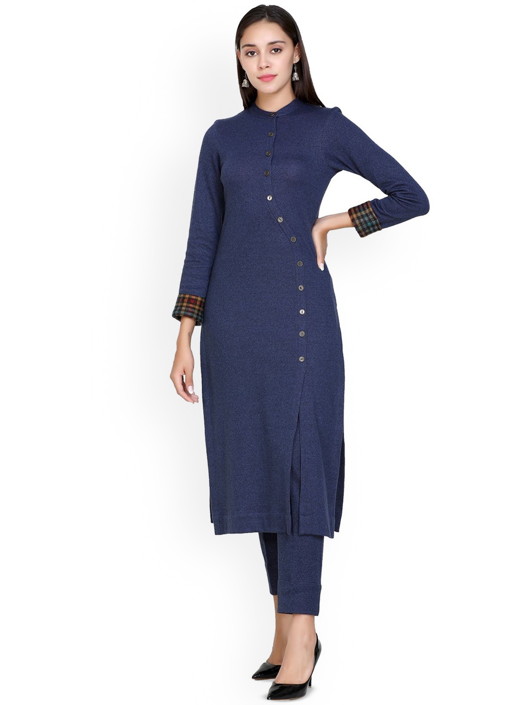 

STADO Mandarin Collar Pure Wool Kurta with Trouser, Blue