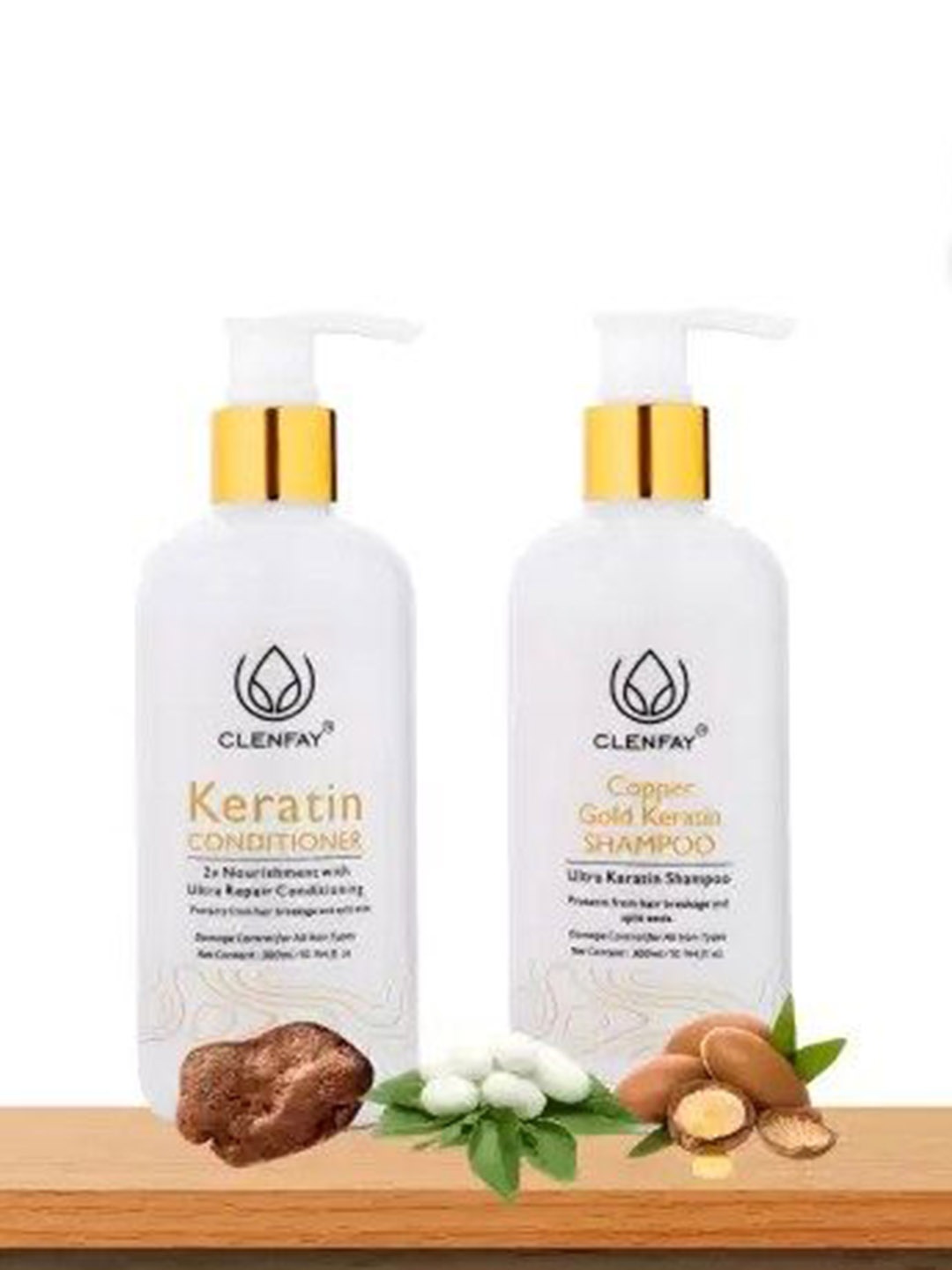 

clenfay Set Of 2 Copper Gold Ultra Keratin Shampoo & Conditioner- 600ml, White