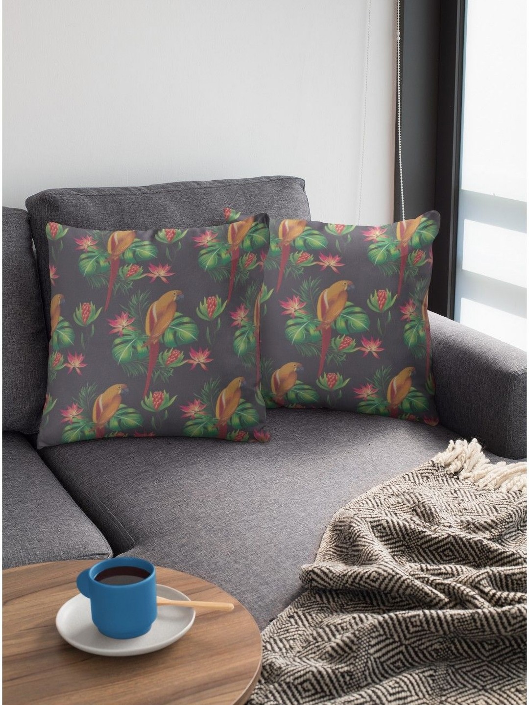 

THEYAYACAFE Black & Green 2 Pieces Floral Printed Velvet Square Cushion Covers