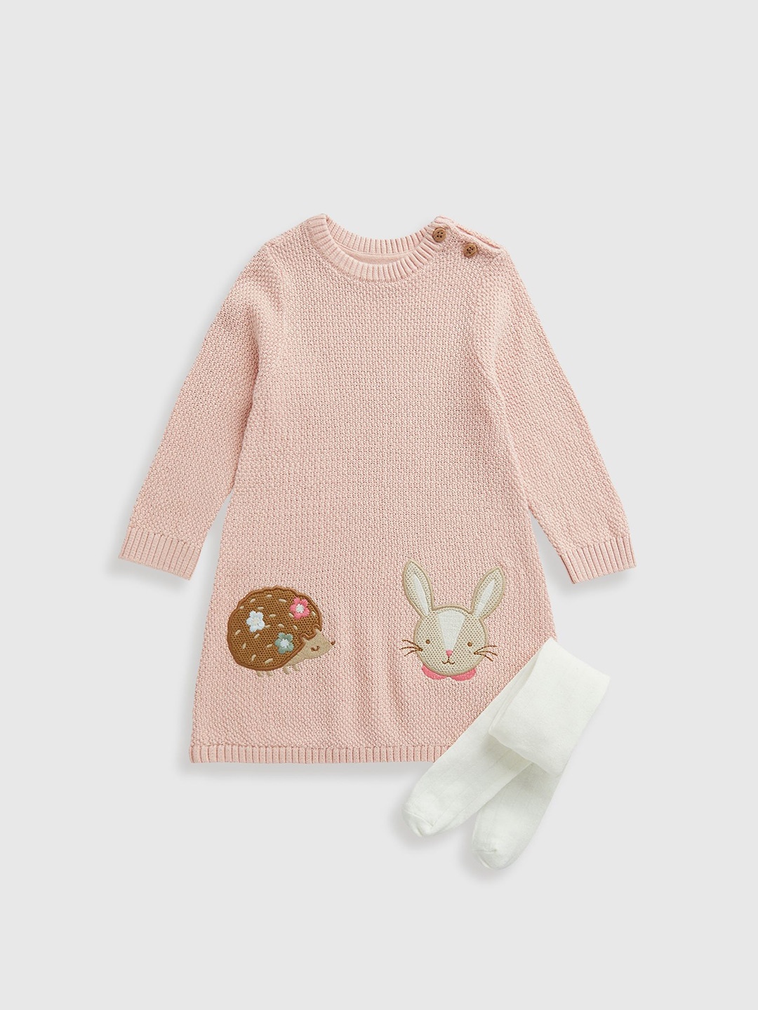 

mothercare Girls Embroidered Pure Cotton Tunic With Tights, Cream