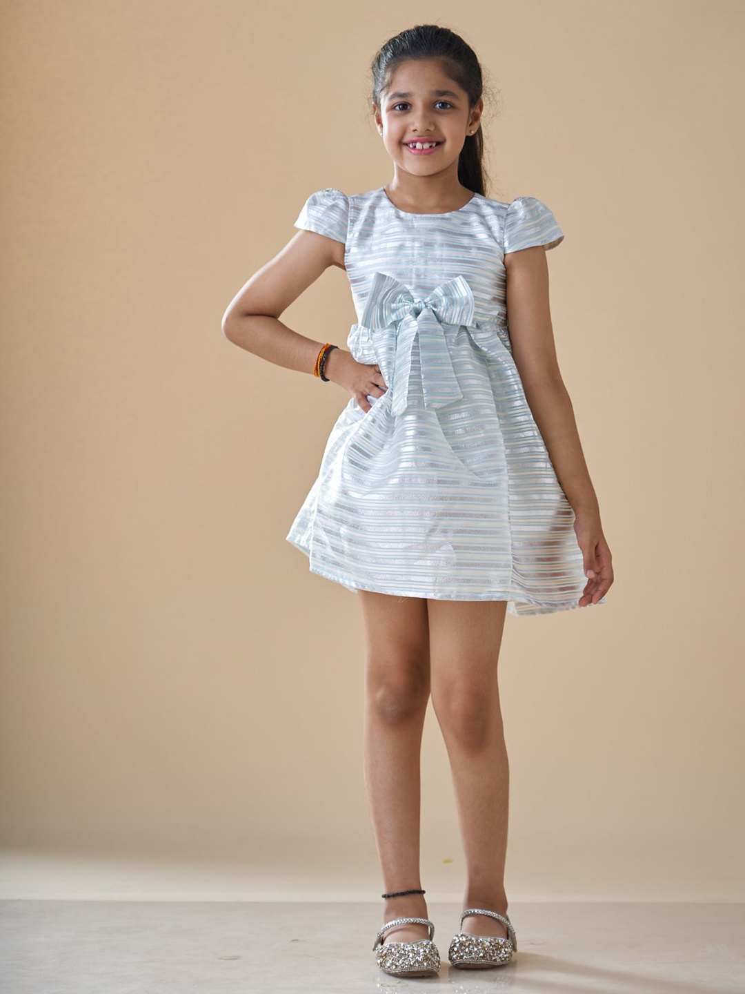 

KidsDew Girl Jacquard Fit & Flare Dress, Silver