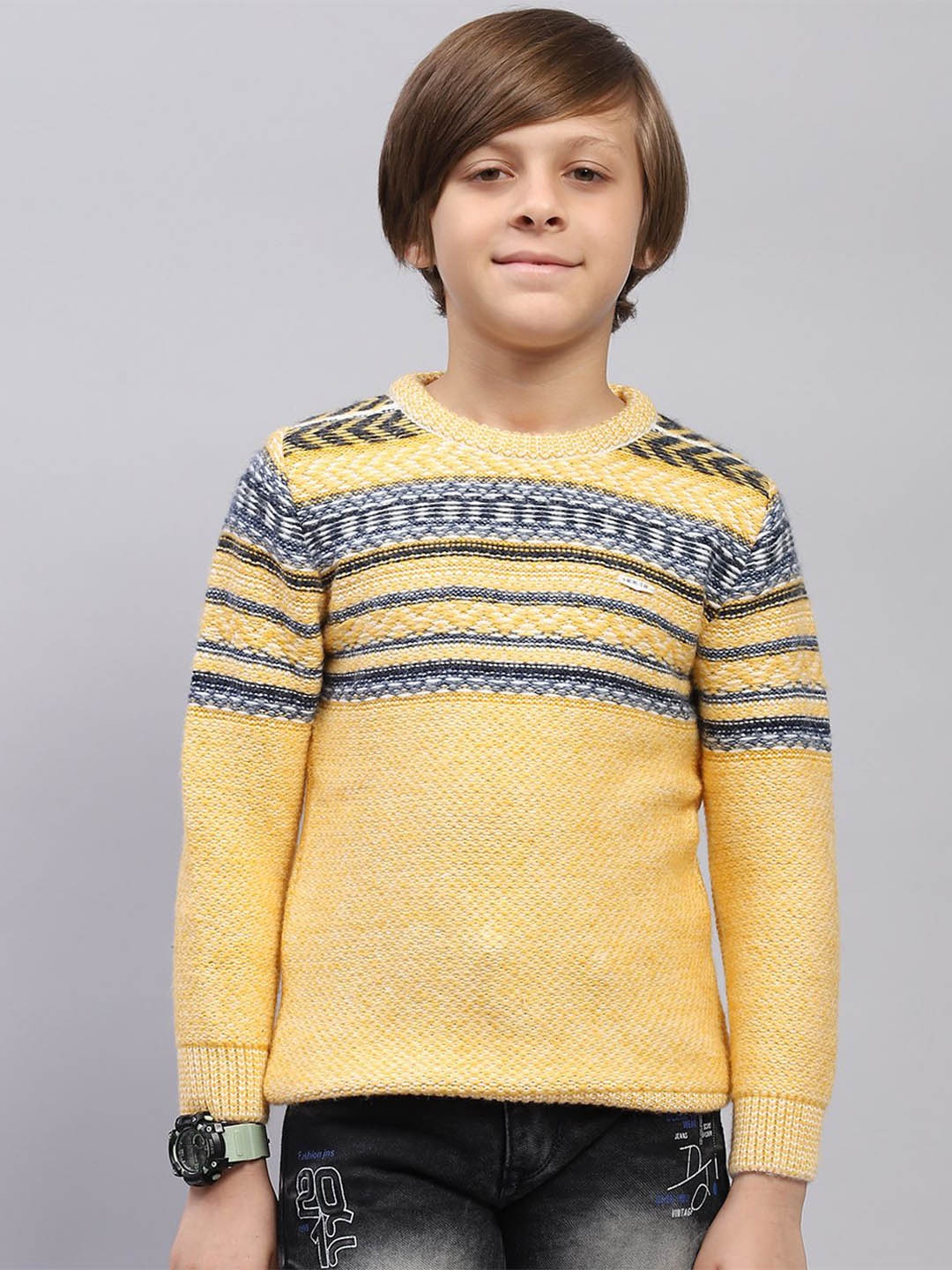 

Monte Carlo Boys Self Design Round Neck Pullover, Mustard