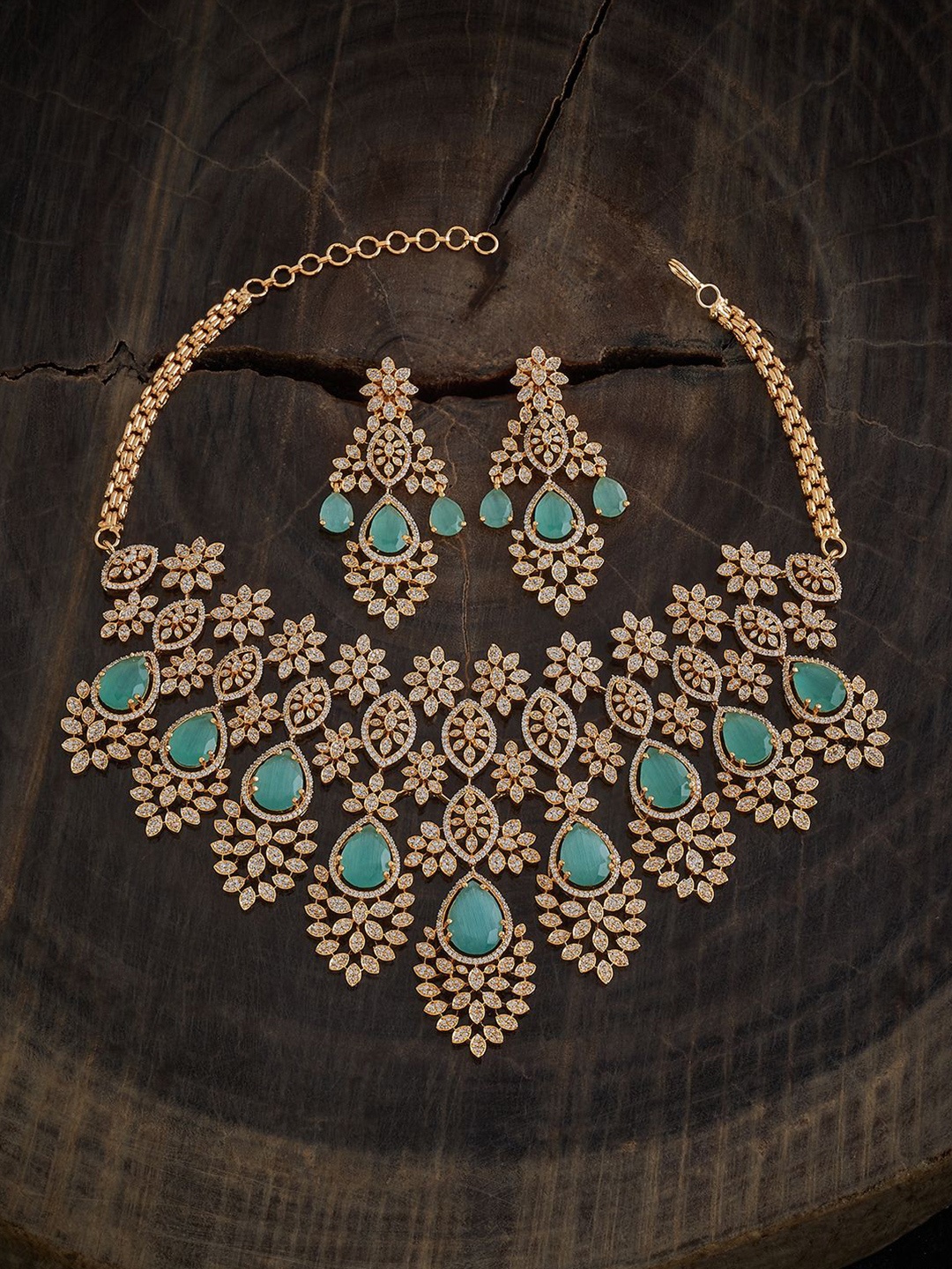 

Kushal's Fashion Jewellery Gold-Plated Copper Cubic Zirconia Stone Studded jewellery Set