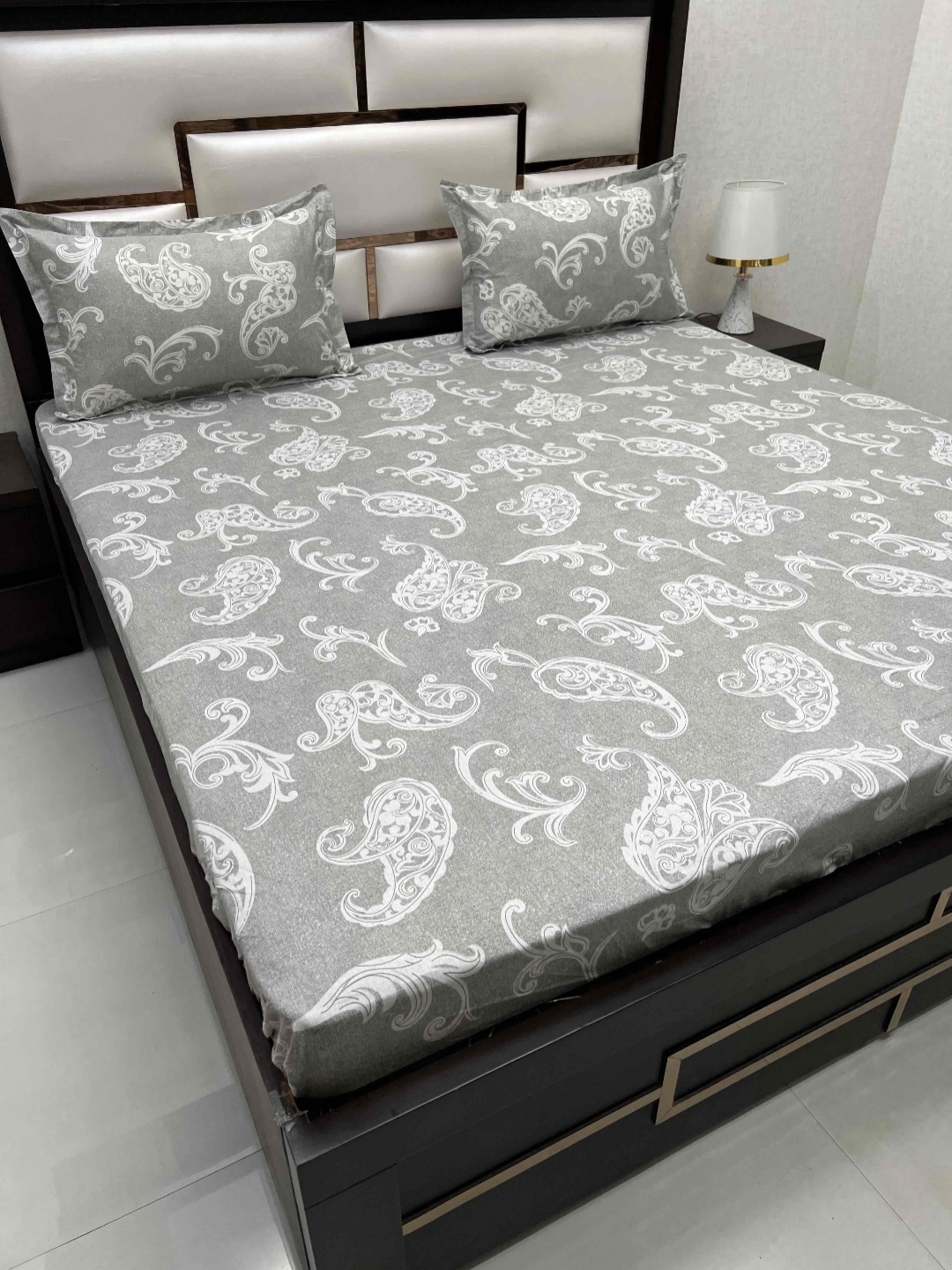

Pure Decor Grey Ethnic Motifs 350 TC Pure Cotton King Bedsheet with 2 Pillow Covers
