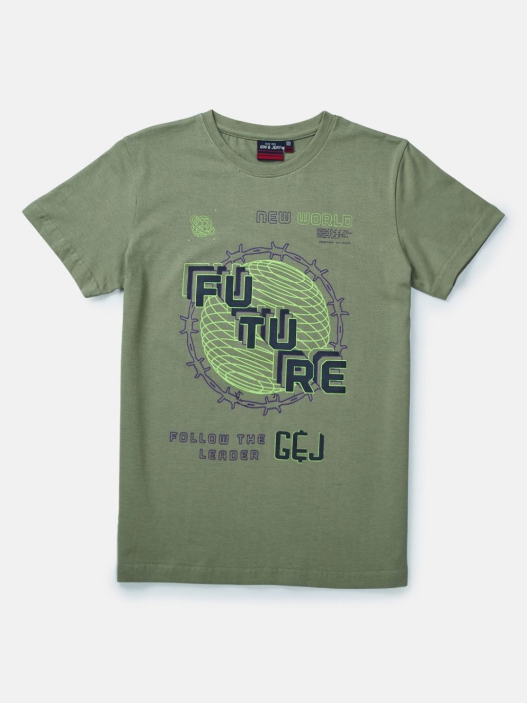 

Gini and Jony Boys Graphic Printed Round Neck Cotton T-shirt, Olive