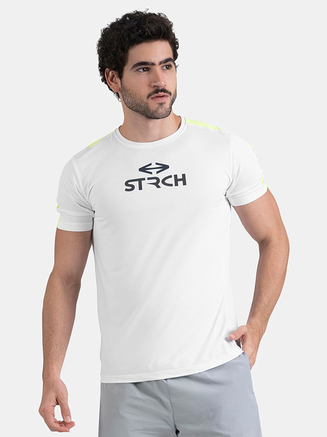 

STRCH Men Anti Odour Typography Printed Round Neck Nylon T-shirt, White