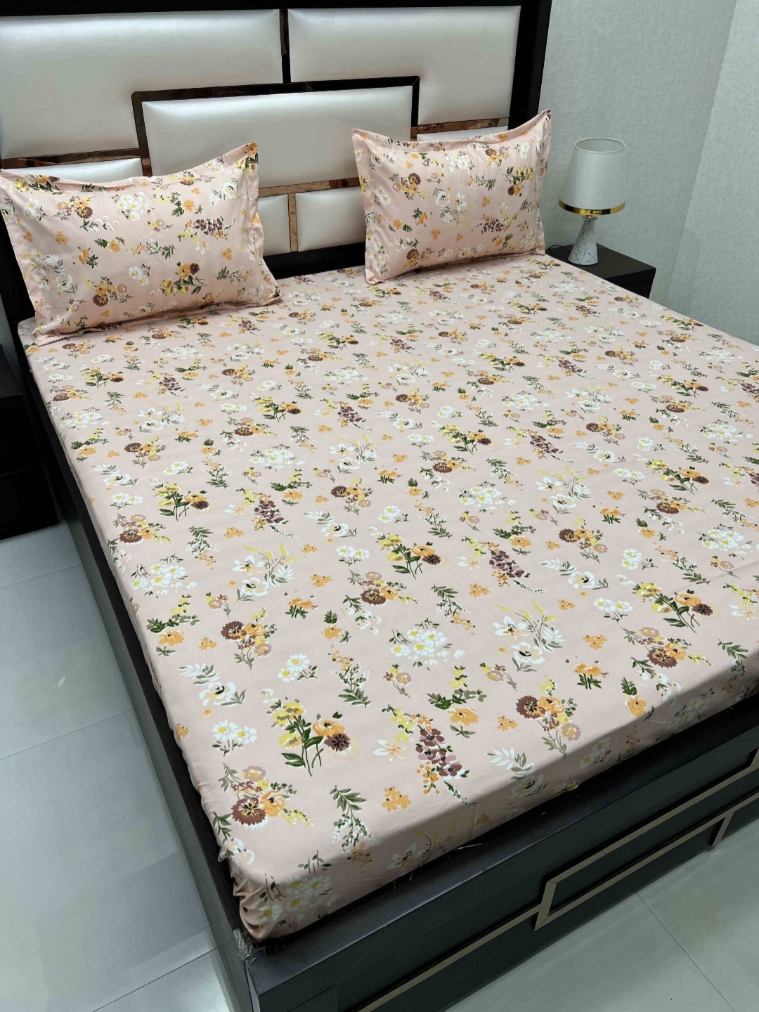 

Pure Decor Peach Floral Printed Microfiber 350 TC Double Queen Bedsheet & 2 Pillow Covers