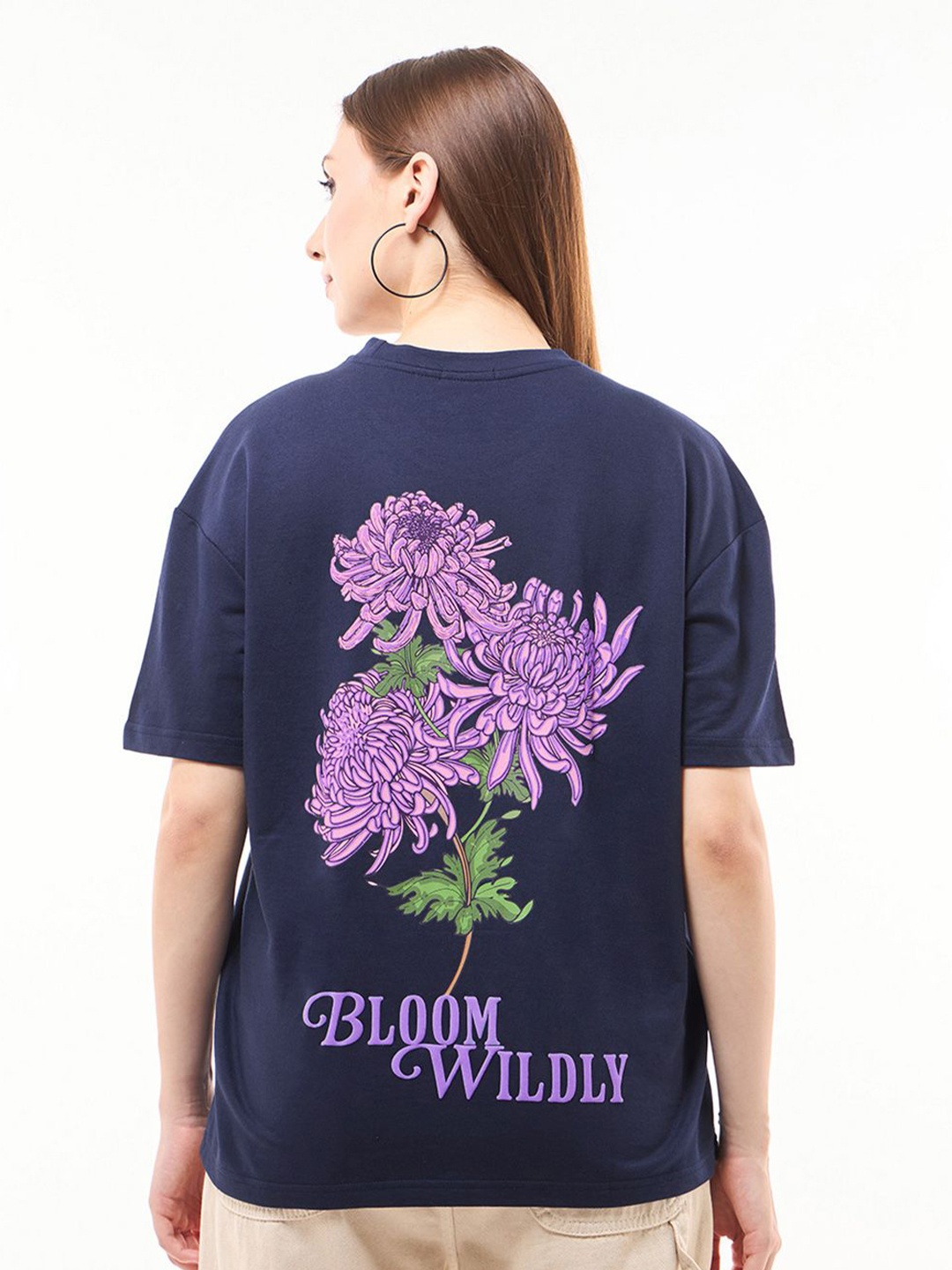 

Bewakoof Heavy Duty Women Graphic Printed Round Neck Cotton Oversized T-shirt, Blue