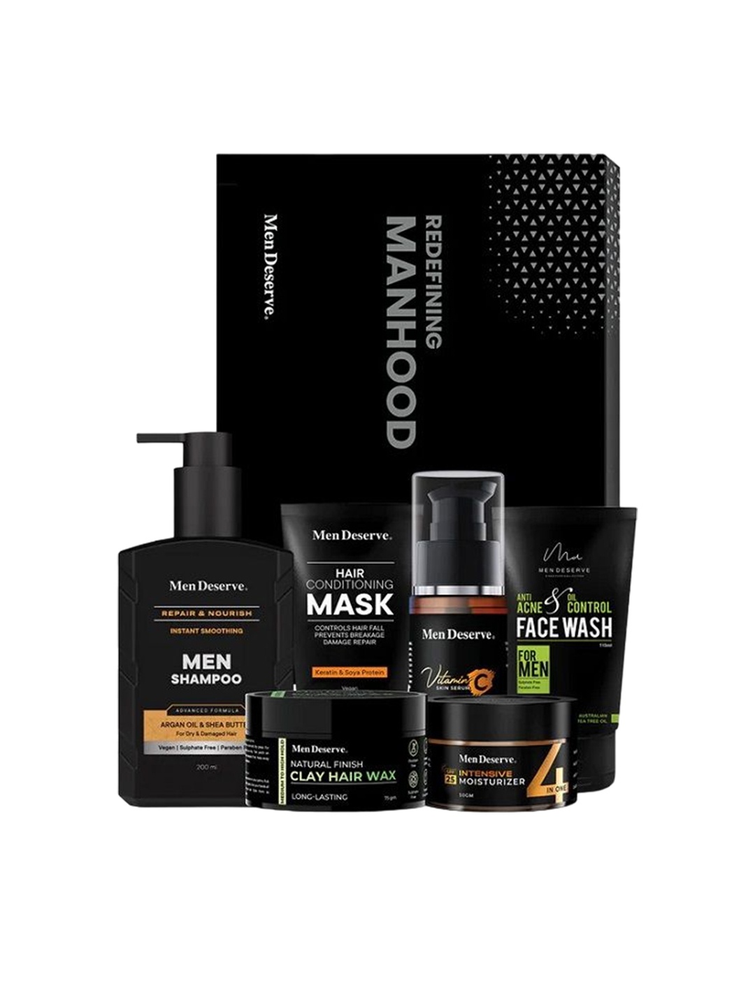 

Men Deserve Set Of 6 Hair & Face Care Grooming Kit, Black